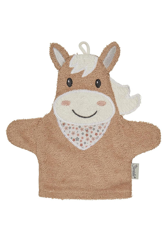 Sterntaler Sunny Horse Wash Mitts - Terry Cloth Baby Wash Mitt Made of Absorbent, Soft Cotton, Provides Fun Bathing and Showering - Baby and Children's Wash Cloth, Light Beige