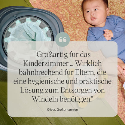 Tommee Tippee Twist and Click Advanced Windeleimer, umweltfreundliches System, inkl. 6x Nachfüllkassetten mit nachhaltig gewonnenem, antibakteriellem GREENFILM, Weiβ