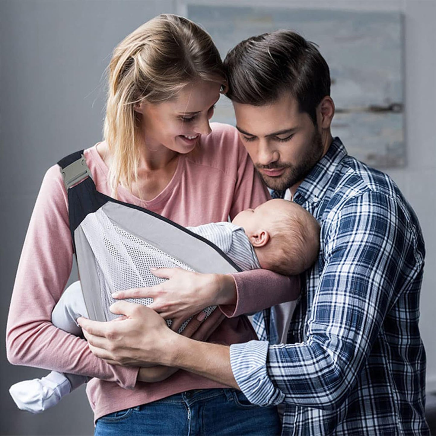 Babytrage,Babytrage Neugeborene ab Geburt,Tragetuch Baby Nugeboren,Atmungsaktive Baby Tragetuch,Babyrückentragen 0-15Kg,Neugeborene Verstellbare Babytrage