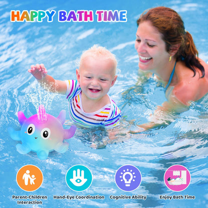 Jovicos Bath Toy, Octopus Spray Water Toy with Light, Bath Toy Baby from 1 Year, Bath Time Toy Children Gift (Blue)