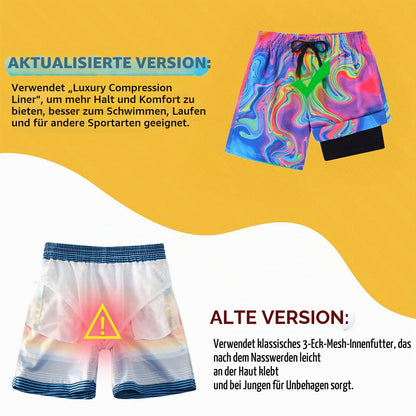 Fanient Badehose Jungen Schwimmshorts - 2 in 1 Badeshorts mit Kompression Liner für optimalen Komfort