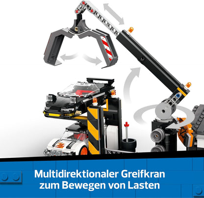 LEGO City Schrottplatz mit Autos - Spielzeug mit Schrottpresse und Kran, 2 Spielzeugautos, 4 Arbeiter Minifiguren & Bürogebäude - Geburtstagsgeschenke für Jungen und Mädchen ab 8 Jahren 60472