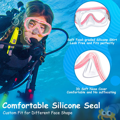 Vvinca Children's Diving Goggles with Fabric Band, Swimming Goggles Children for Years Boys Girls, Snorkel Mask Children 180° Panorama Anti-Leak Diving Mask Children for 3-13 Years