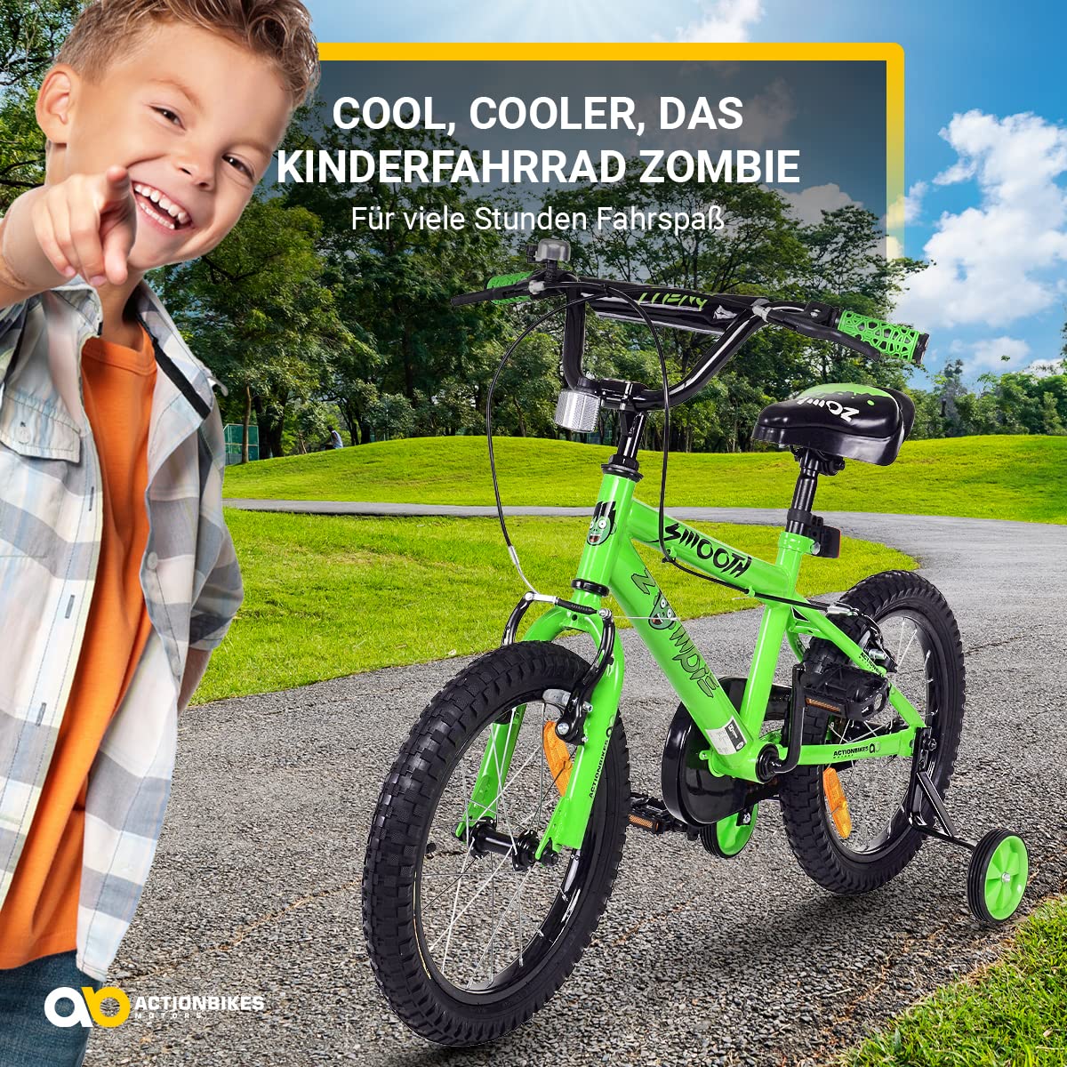 Actionbikes Kinderfahrrad Zombie | 12 16 20 Zoll - V-Brake Bremsen - Fahrrad für Kinder von 2-9 Jahren - Schutzblech v. / h - Kinder Fahrrad für Mädchen & Jungen - Fahrräder - Bicycle - Kinderrad - Meloni2