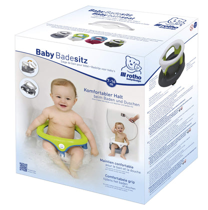 Rotho Babydesign Badewannensitz 3-farbig mit grauem Boden - Rutschfeste und hoher Sitzkomfort mit Kindersicherung - Sitzhilfe - Badesitz