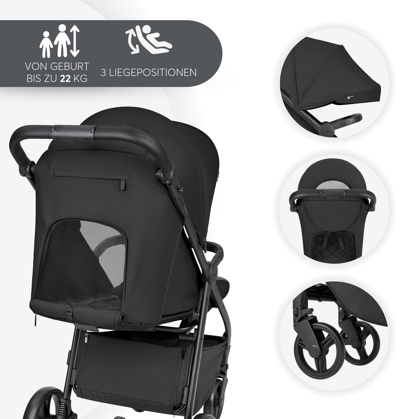 KikkaBoo Reisebuggy Kinderwagen URBAN, Buggy mit Liegefunktion ab Geburt bis 22 kg, Klein Zusammenklappbar, Leicht, EVA Räder mit Federung, Höhenverstellbarer Griff, Beige