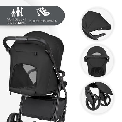 KikkaBoo Reisebuggy Kinderwagen URBAN, Buggy mit Liegefunktion ab Geburt bis 22 kg, Klein Zusammenklappbar, Leicht, EVA Räder mit Federung, Höhenverstellbarer Griff, Beige