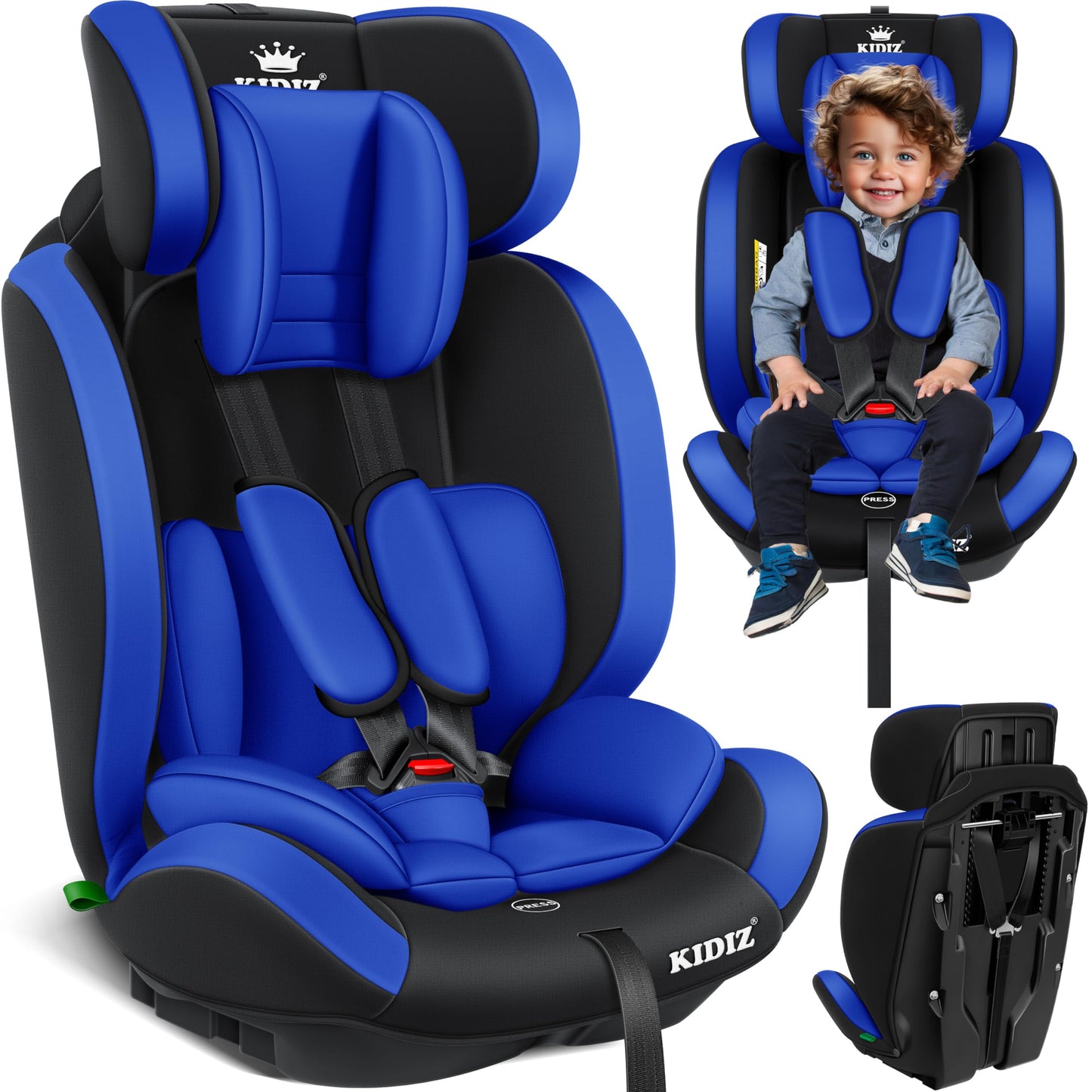 KIDIZ® Autokindersitz Kinderautositz Gruppe 1+2+3 9-36 kg 5-Punkt-Sicherheitsgurt, Autositz, Kindersitz, Einstellbare Kopfstütze, Mitwachsende Sitzerhöhung 1-12 Jahre, Stabil und Sicher - Meloni2
