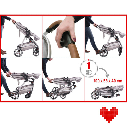 Lalalux Babyboomer leichter Kombikinderwagen Komplettset, Multifunktions-Kinderwagen, klappbar, sportlich, universell, doppelte Federung, inkl. Tasche, Regenschutz u.v.m. Für Kinder bis 36 Monate - Meloni2