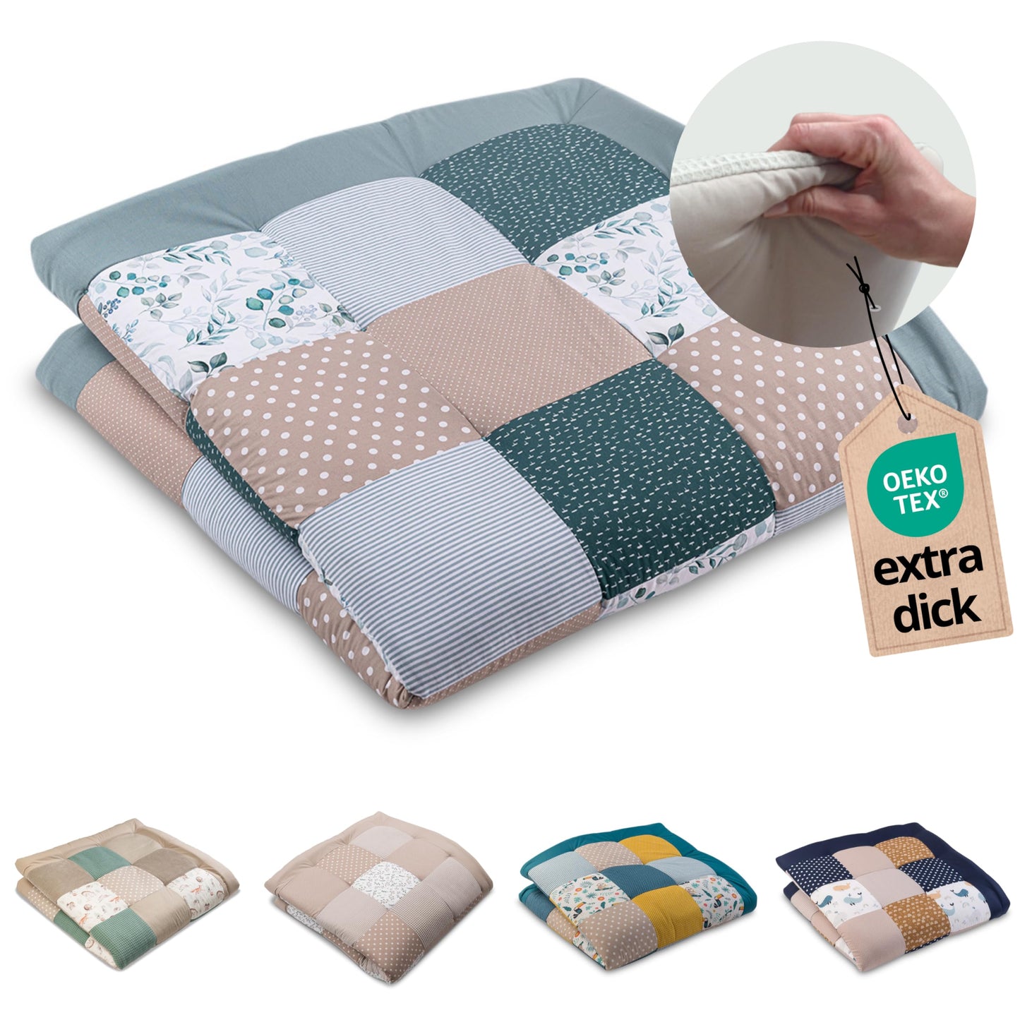 ULLENBOOM Krabbeldecke für Baby 100x100 cm, 100% OEKO-TEX Materialien, Made in EU, Dick & weich gepolstert, Sandblume - ideal als Babydecke, Laufgittereinlage & Spieldecke Baby - Meloni2