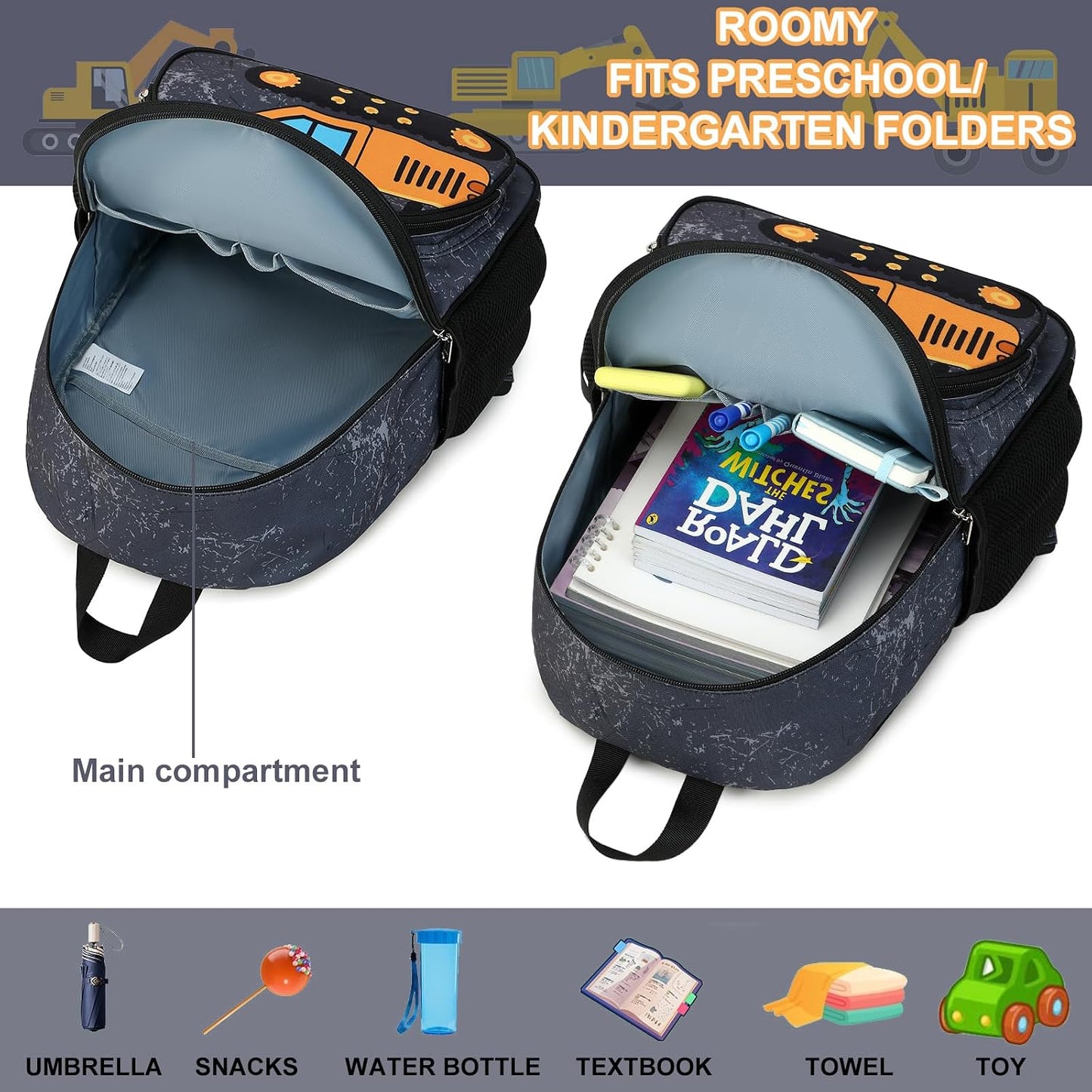 Kinderrucksack Jungen Kinder Rucksack Tagesrucksack Vorschulrucksack Kindergartentasche Schulrucksack für Schule Kita 38cm 3-8Y