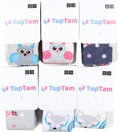 TupTam, Girls' Knitted Tights, Colourful Pattern, Pack of 6