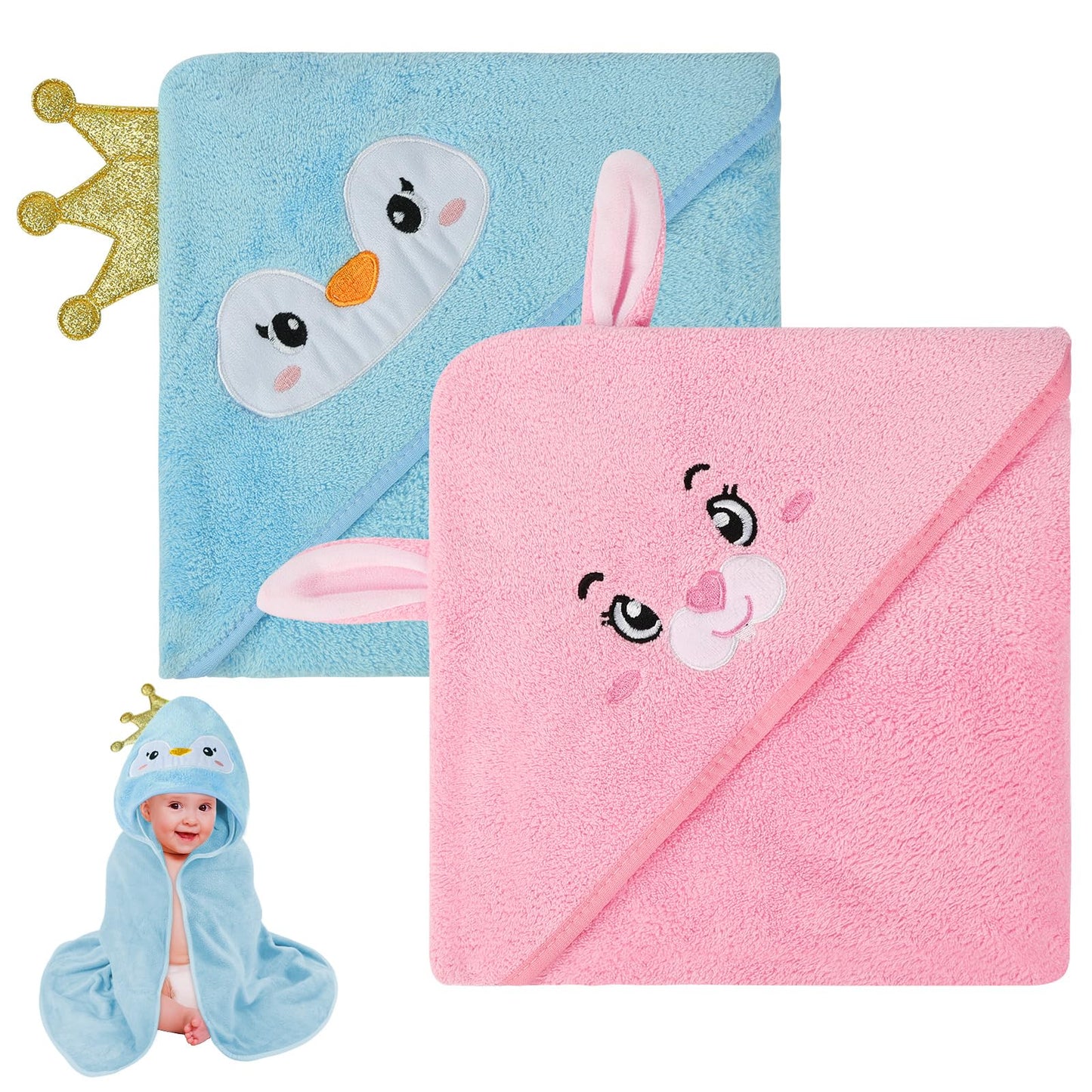 Aolso Hooded Towel Baby, 80 x 80 cm Baby Towel Hood, Baby Wash Cloth, Coral Fleece Baby Towel with Hood for Newborns, Soft and Super Absorbent, Unisex (Grey Elephant)