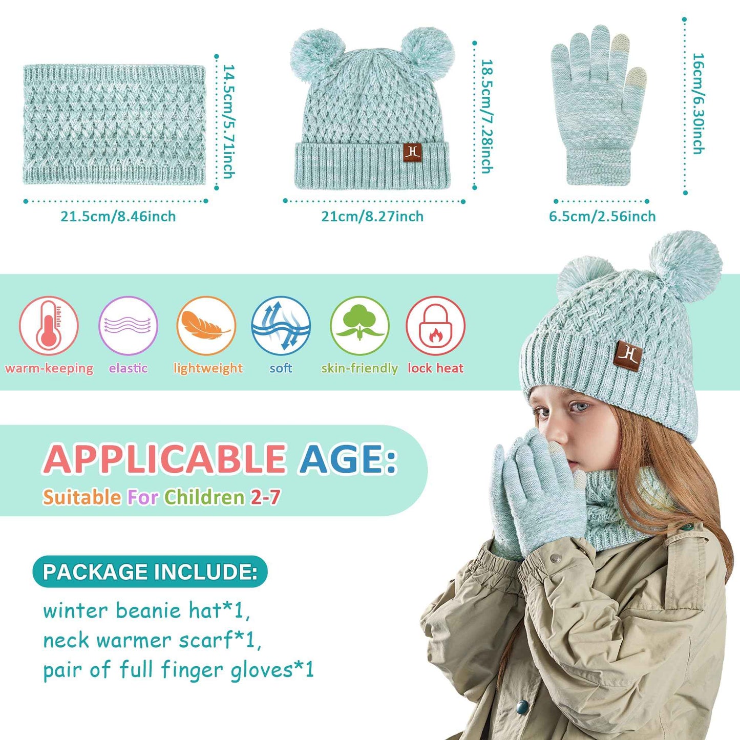 Children's Winter Hat Loop Scarf Touchscreen Gloves Set 2 3 4 5 6 7 Years Toddler Winter Hat Beanie Tube Scarf Knitted Pom Hats Gift Girls Boys