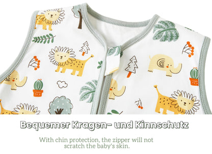 Chilsuessy Children's Sleeping Bag 1.5 Tog Pack of 2 Baby Sleeping Bag Made of 100% Cotton, Baby All-Year Sleeping Bag Pyjamas for Boys and Girls, 1.5 Tog/Elephant Lion + Green, 110 cm / Baby Height