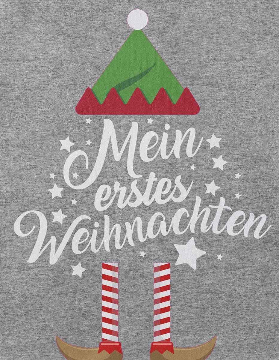 Mikalino Baby Bodysuit with Saying in German for Boys, Girls, Unisex, Long Sleeve, Mein erstes Weihnachten Saying (Christmas Elf), Hand Printed in Germany, Handmade with Love