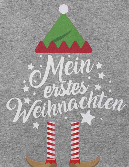 Mikalino Baby Bodysuit with Saying in German for Boys, Girls, Unisex, Long Sleeve, Mein erstes Weihnachten Saying (Christmas Elf), Hand Printed in Germany, Handmade with Love