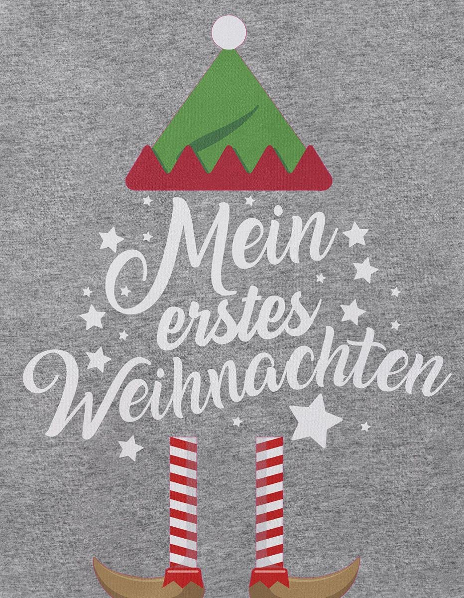 Mikalino Baby Bodysuit with Saying in German for Boys, Girls, Unisex, Long Sleeve, Mein erstes Weihnachten Saying (Christmas Elf), Hand Printed in Germany, Handmade with Love