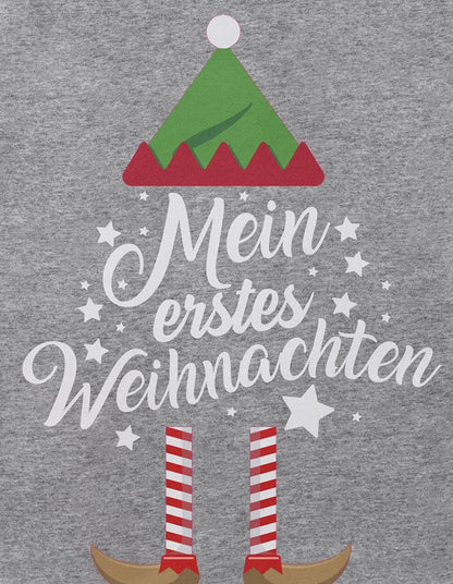 Mikalino Baby Bodysuit with Saying in German for Boys, Girls, Unisex, Long Sleeve, Mein erstes Weihnachten Saying (Christmas Elf), Hand Printed in Germany, Handmade with Love