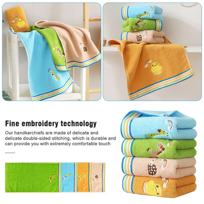 Guaksxi Pack of 4 Face Cloths Children's Towels Soft 4 Colours Children's Bath Towels 100% Cotton Face Towels Baby Bath Towel for Children (25 x 50 cm, Colourful Animal)