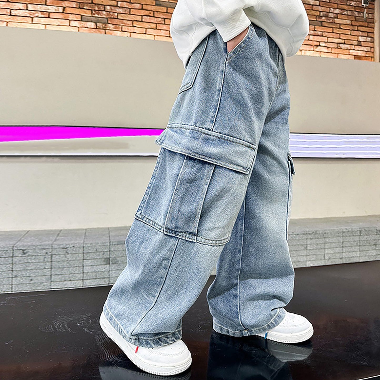Children's Baggy Jeans Boys Wide Leg Jeans Loose Fit Denim Vintage Trousers Casual Wide Leg Jeans Streetwear Outdoor Vintage Loose Fit Baggy Jogging Bottoms Boys Black Trousers Cargo Trousers Pants