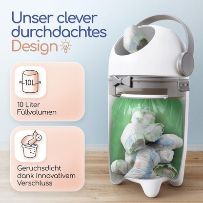 Levias® Windeleimer Baby Mülleimer Geruchsdicht | Windelmülleimer Geruchsdichter Wickeleimer ohne teure Nachfüllkassetten 10L Volumen