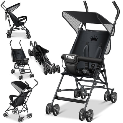 KIDIZ® City Buggy Foldable 360° 4 Inch Wheels Including Sun and Rain Cover Foldable 5-Point Safety Belt from 6 Months Anthracite - Meloni2