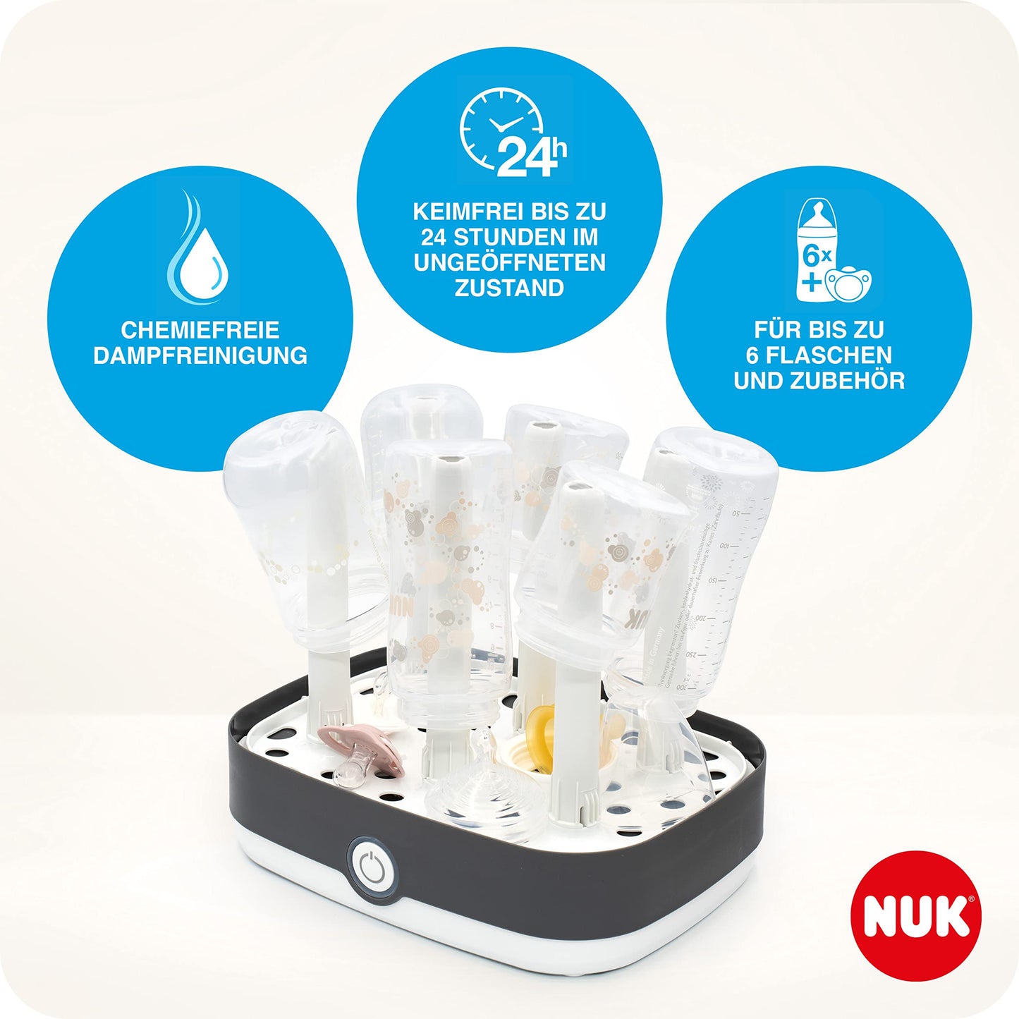 NUK Perfect Match Complete Feeding Set | Ab 0 Monate | Vario Express-Sterilisator, 4 Babyflaschen, Flaschenwärmer, Flaschenbürste und mehr | Regenbogen | 8 Stück