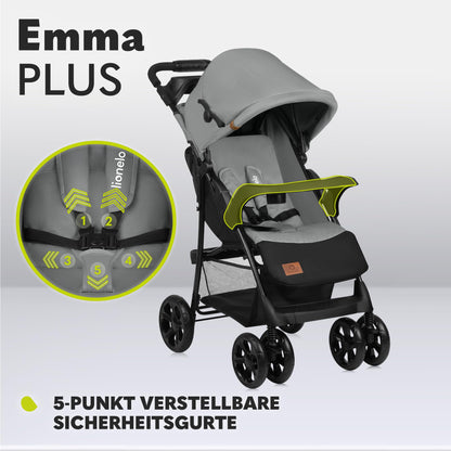 LIONELO Emma Plus Kinderwagen bis zu 15 kg, Kindersportwagen, leicht modern klein Buggy mit Liegeposition, zusammenklappbar, große Räder, großer Korb, Tasche Stone