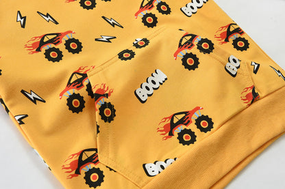 CM-Kid Hoodie Jungen Kapuzenpullover Langarm Bunt Kinder Sweatshirts Traktor Truck Dinosaurier Tops 1-7 Jahre Gr.92-134