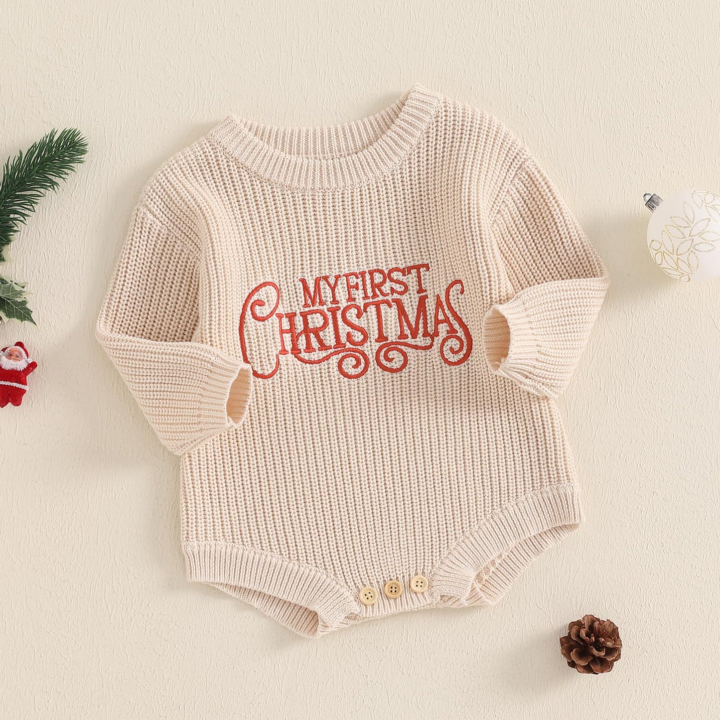 Geagodelia Knitted Christmas Romper Baby Girl Boy Christmas Jumper My First Christmas Newborn Baby Jumper Romper Bodysuit Christmas Jumper