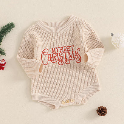 Geagodelia Knitted Christmas Romper Baby Girl Boy Christmas Jumper My First Christmas Newborn Baby Jumper Romper Bodysuit Christmas Jumper