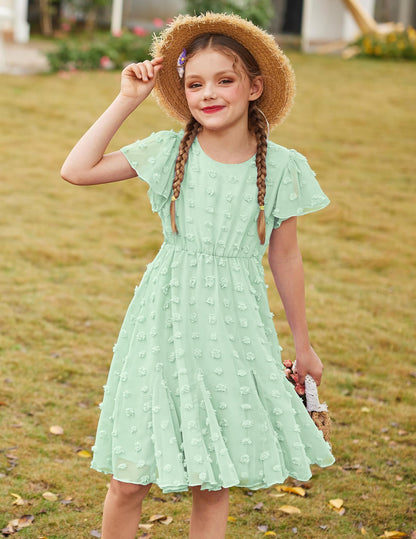 Flypigs Kleid Mädchen Festlich Hochzeit Party Kurzarm Sommer Freizeitkleid Prinzessin Chiffon Kleider Kinder Teenager Kleidung 3-12 Jahre