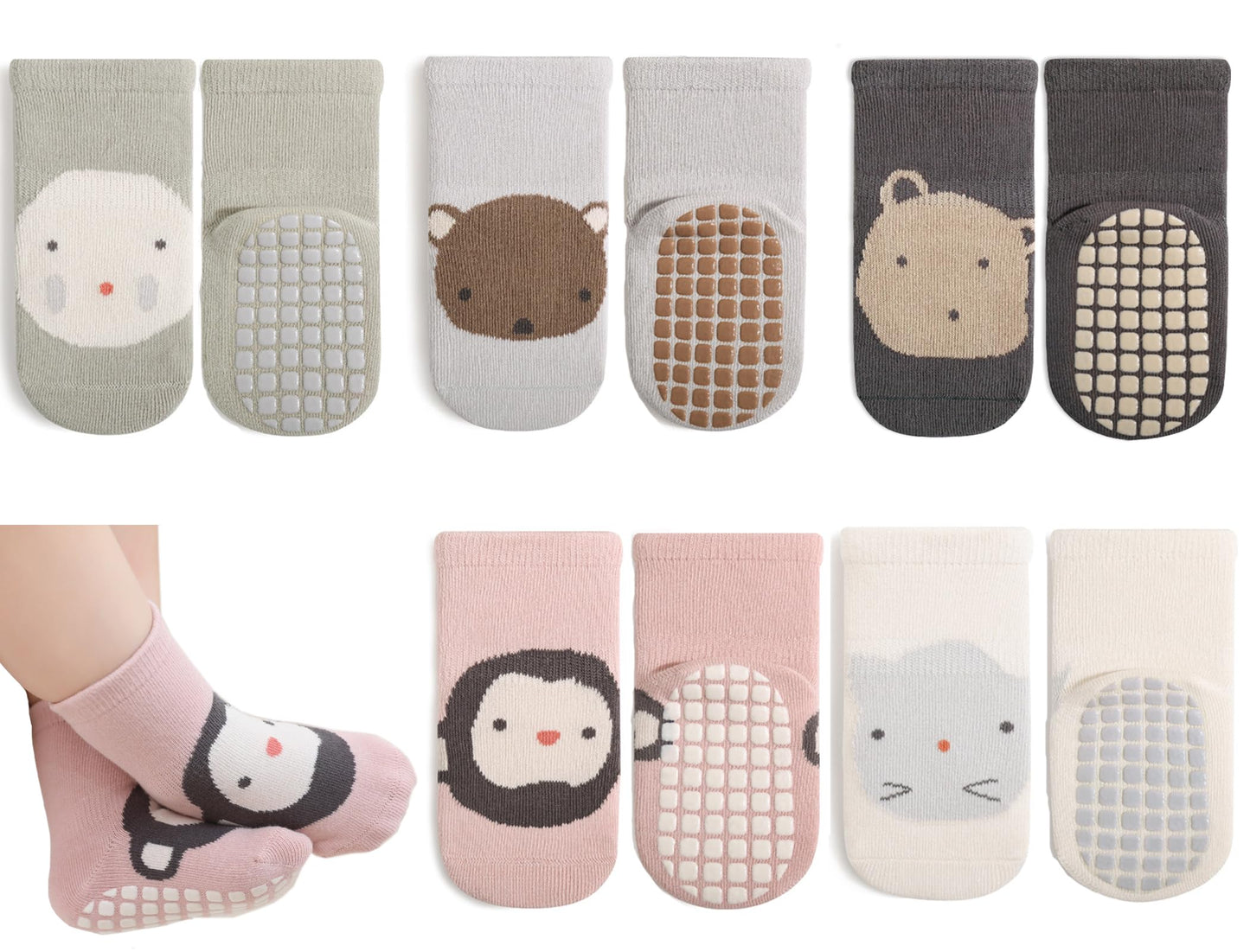 Rutschfeste Socken für Baby Mädchen Jungen 5 Paar Kinder Anti Rutsch Socken Sportsocken Stoppersocken