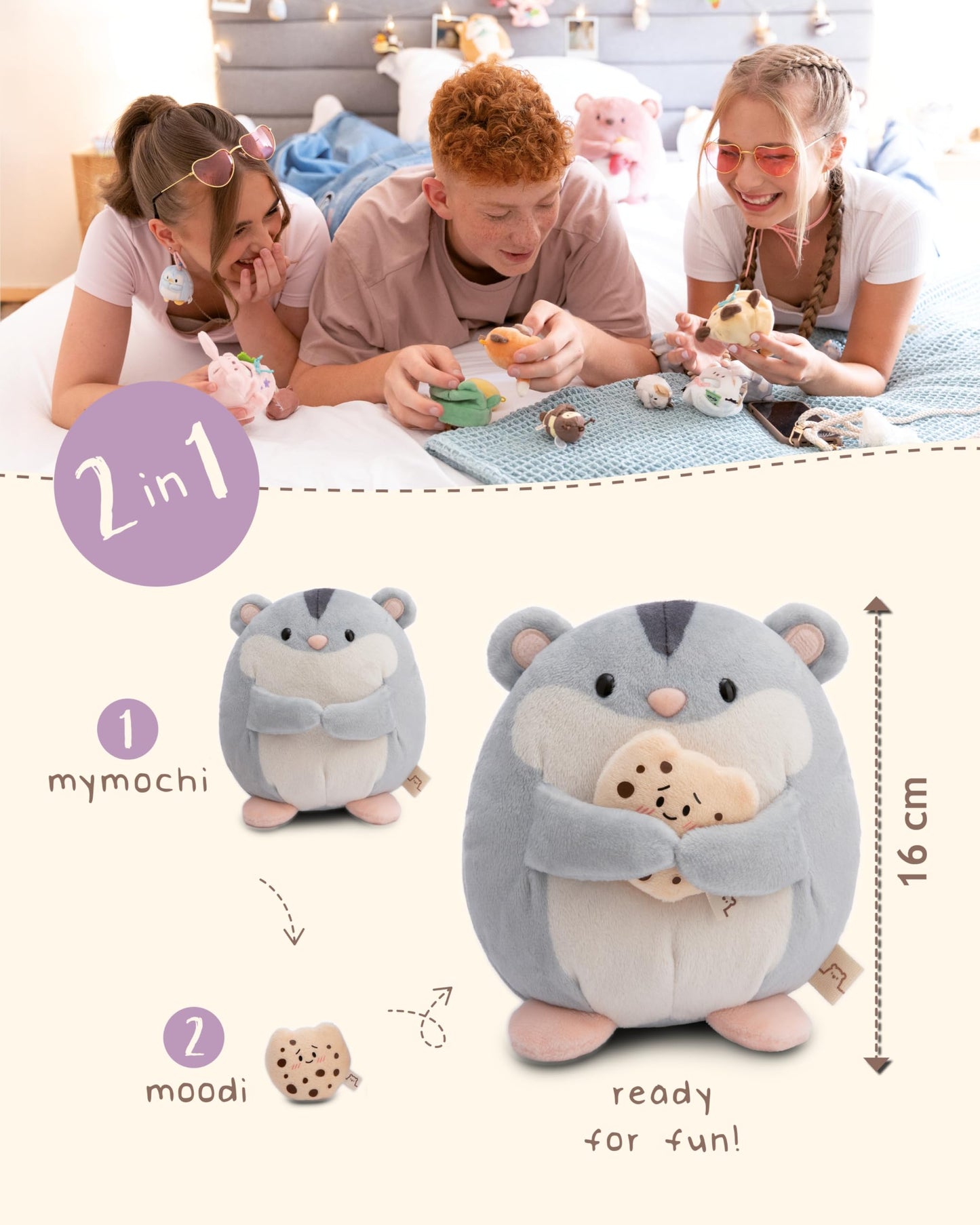 NICI MYMOCHI Fuchs Kuscheltier Geeks 16 cm mit Videospiel in Geschenkbox 11x12x6,5 cm, Flauschiges Stofftier zum Kuscheln, Spielen und Liebhaben - 61151