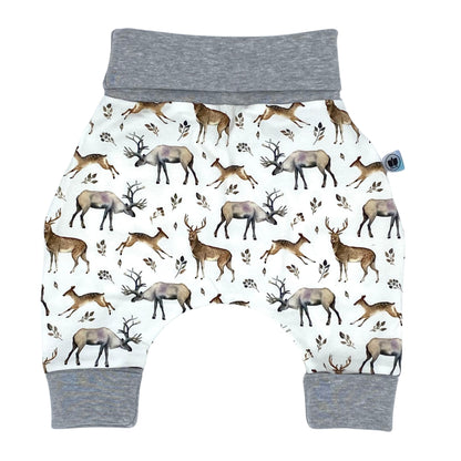 Baby Baggy Trousers, Handmade Cotton Jersey Grow Trousers, Sizes 50-74, 68-86, 92-104, Wide Waistband (Wild Life, 50-74)