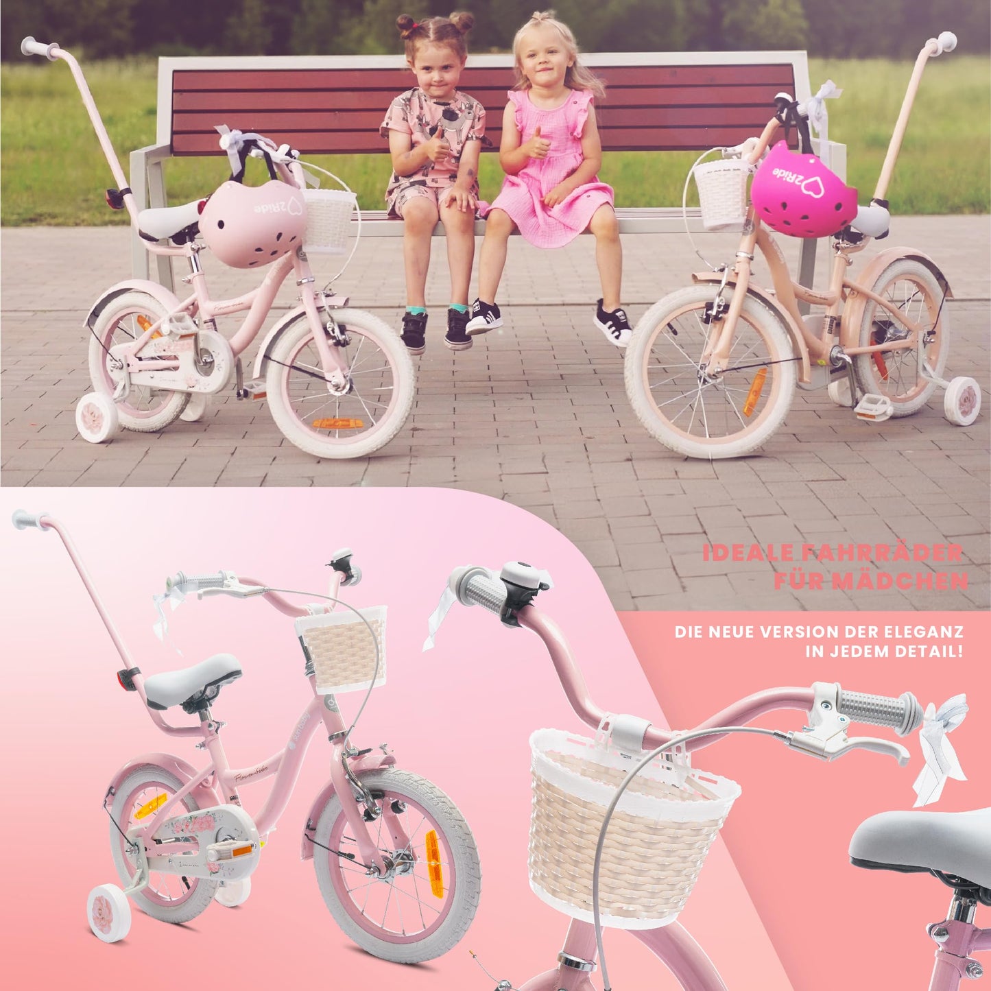 sun baby Mädchenfahrrad Flower Bike Radgröße zur Auswahl, mit Abnehmbarer Schubstange, Kinderfahrrad für Mädchen von 2 bis 6 Jahre