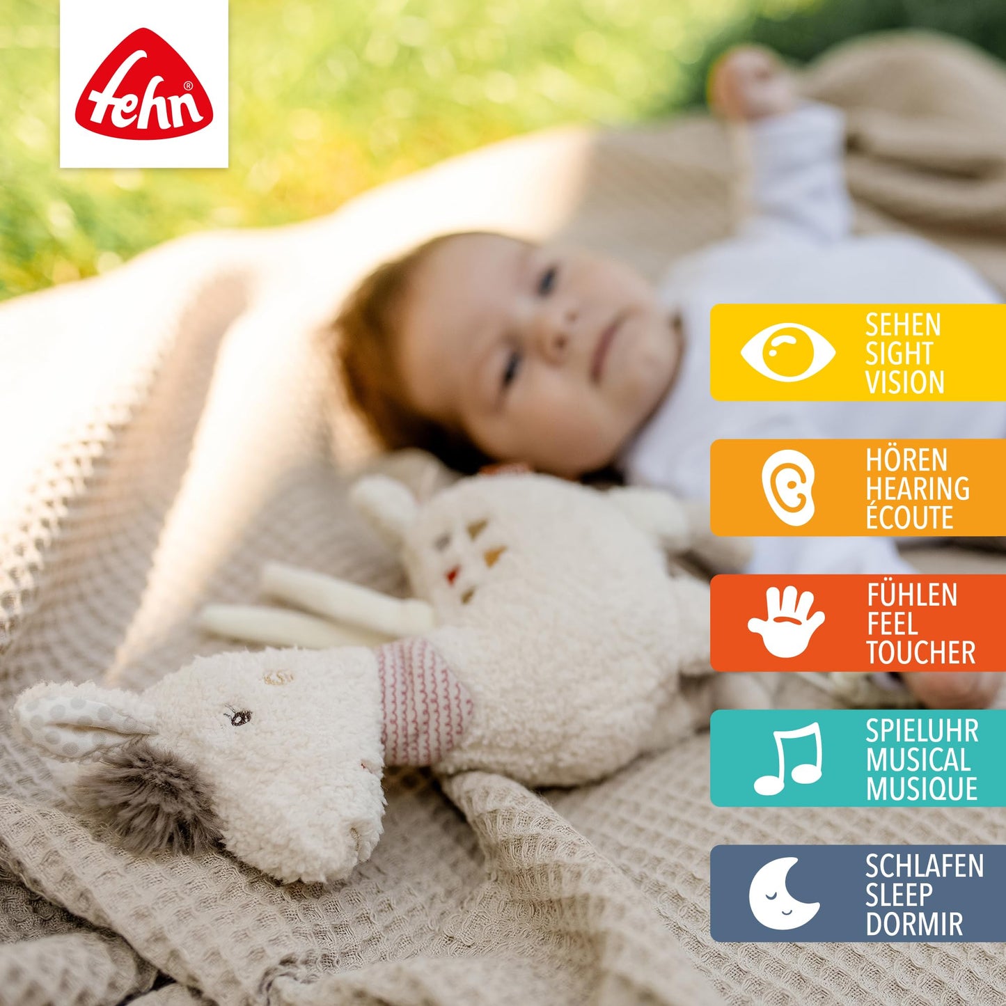 Fehn 154566 Music clock star - catch-up music box with removable playground for hanging on bed, stroller or baby bowl, for babies and toddlers from 0+ months, star, babylove, about 20cm