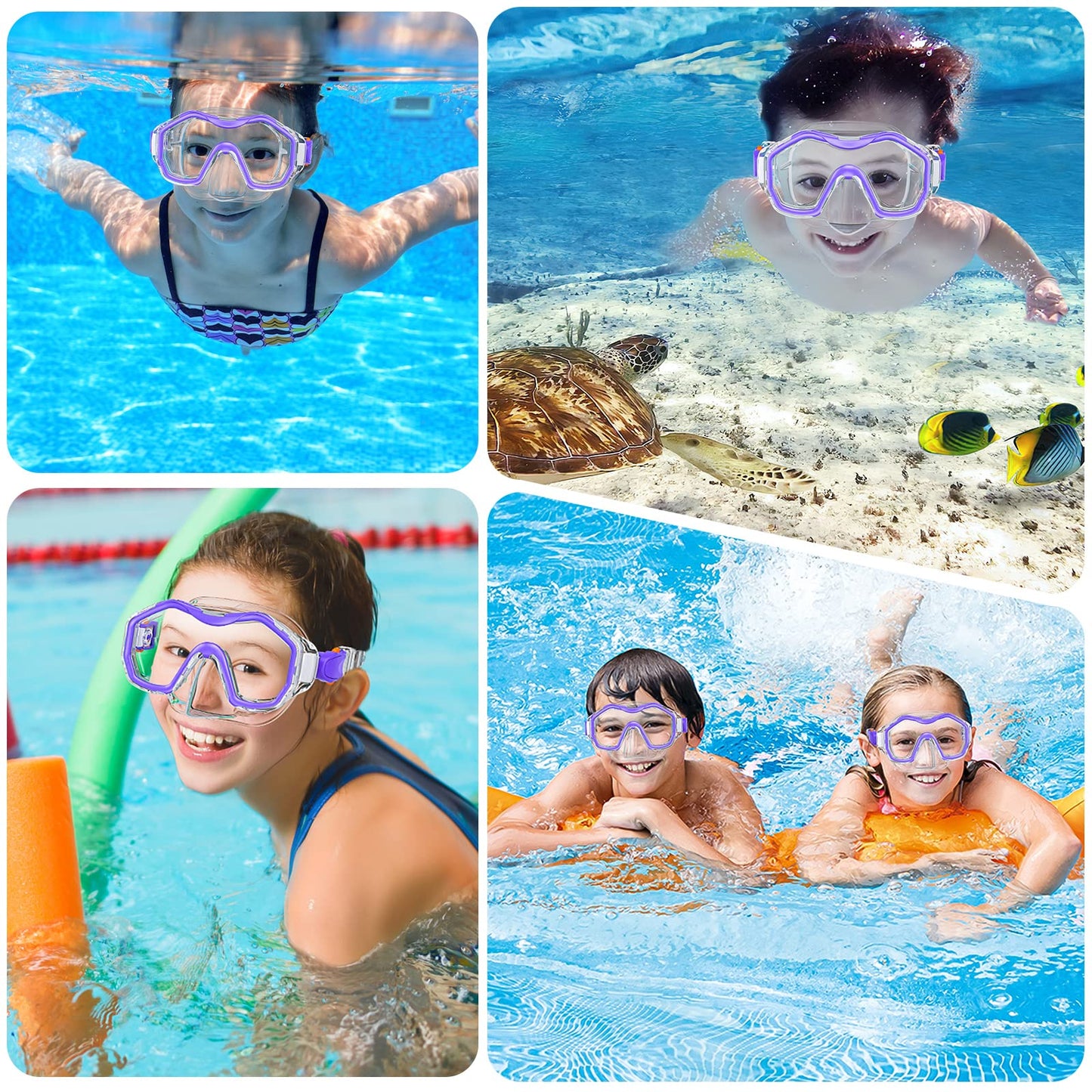 JEMULICE Taucherbrille Kinder, Schwimmbrille Kinder Schnorchelmaske für Jungen Mädchen, Tauchmaske mit Nasenabdeckung 180°Panorama HD Anti Nebel Anti-Leck Schwimmmaske für Kinder 4-16 Jahre