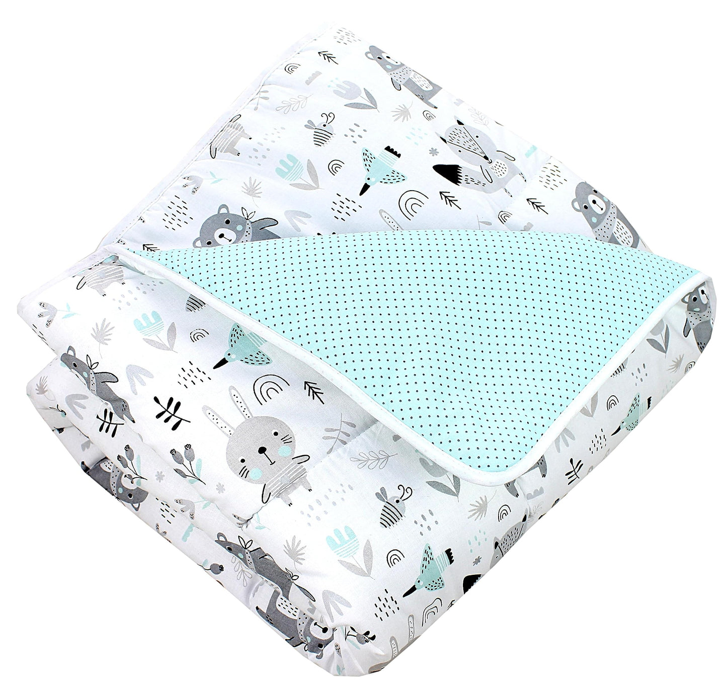 TupTam Krabbeldecke für Baby 120x120 cm - Gepolsterte Spieldecke Baby Baumwolle, XXL, OEKO-TEX, Weich & Hautfreundlich, Farbe: Wald/Beige - Meloni2