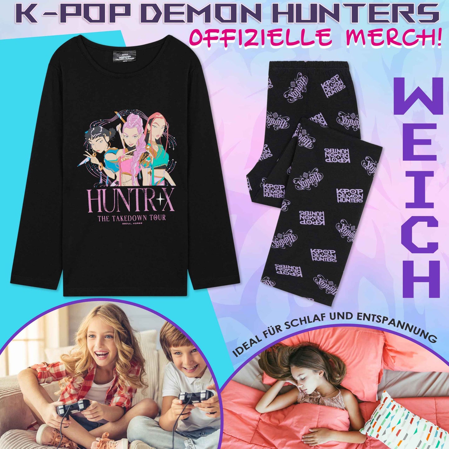 KPop Demon Hunters Girls Teens 5-14 Soft Fabric Pyjamas Set Anime Demon Hunter Merch Gifts for Kids