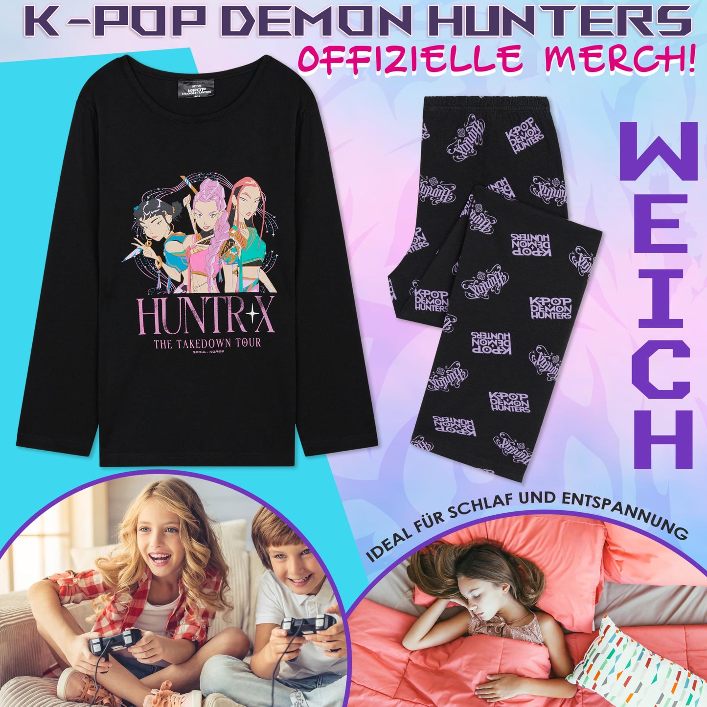 KPop Demon Hunters Girls Teens 5-14 Soft Fabric Pyjamas Set Anime Demon Hunter Merch Gifts for Kids