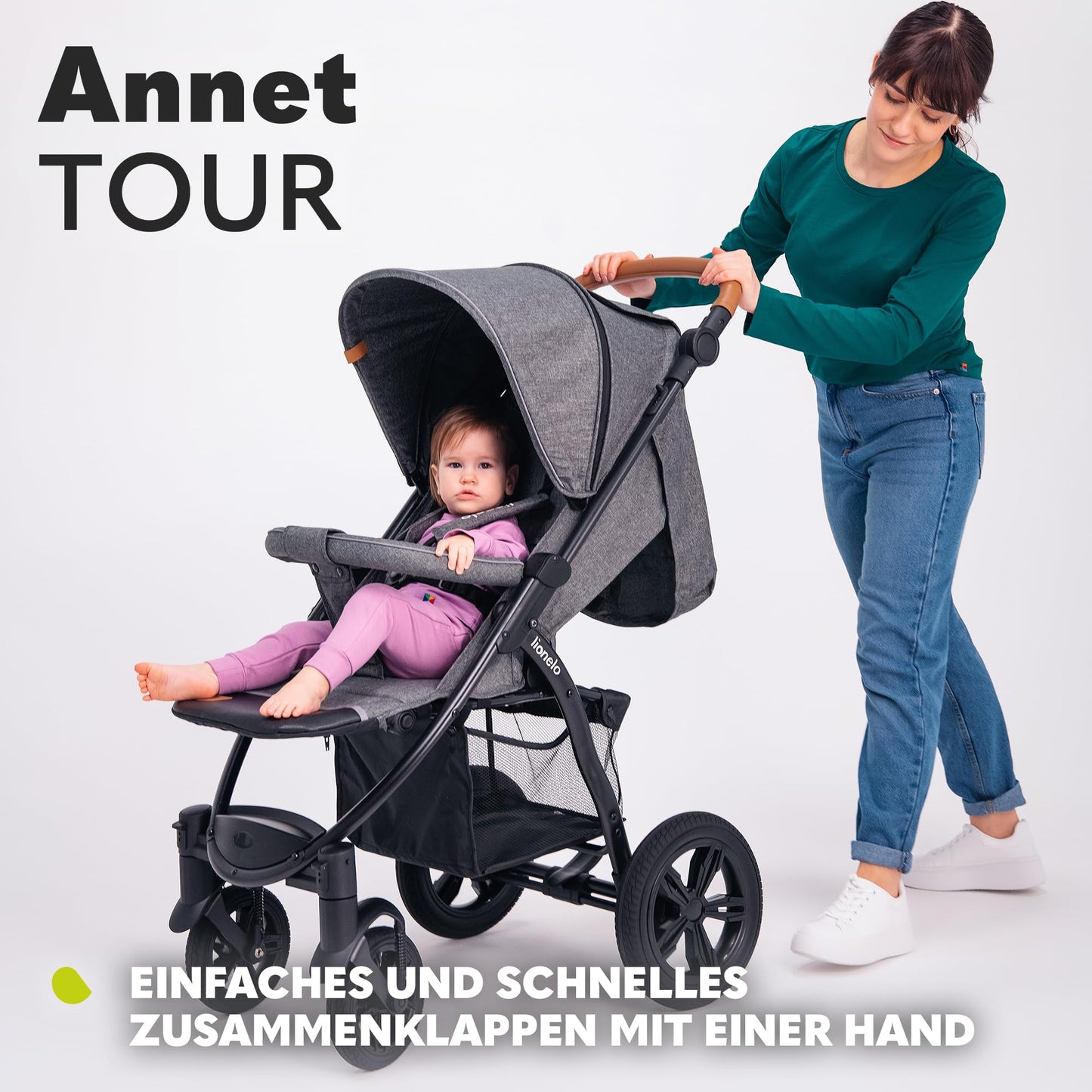 LIONELO Annet Plus Buggy up to 22 kg with Reclining Function, Small Folding Pushchair with Accessories, EVA Foam Wheels, Mosquito Net, Foot Cover Drink Holder, Basket Dreamin