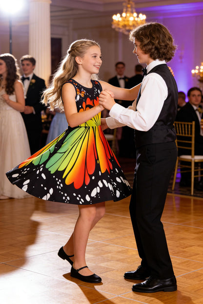 Mädchenkleid Schmetterling A-Linie Ärmelloses Sommerkleid Buntes Kleid 4-12 Jahre