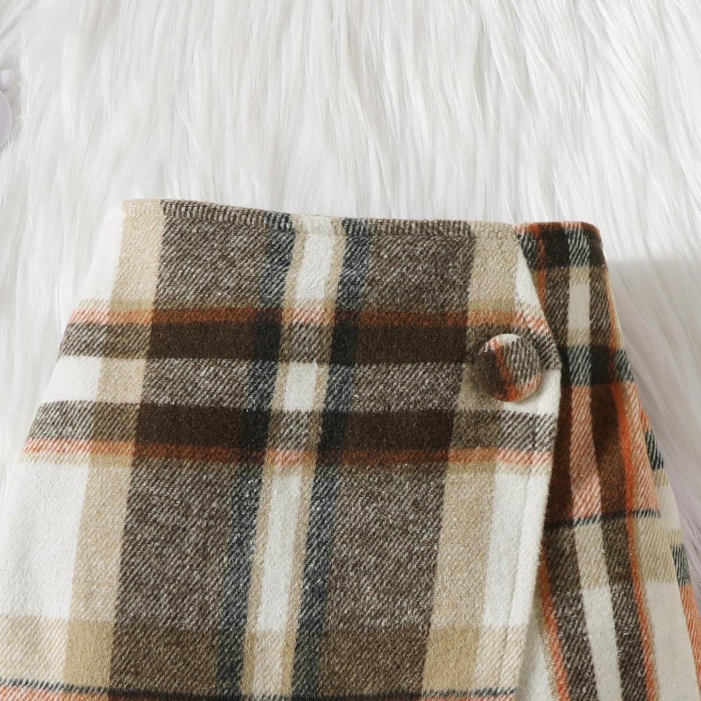UUAISSO Kleinkind Baby Mädchen Kleidung Langarm Gerippte Oberteile Plaid Tweed Muster Rock Baskenmütze Herbst Knopf Outfits Sets