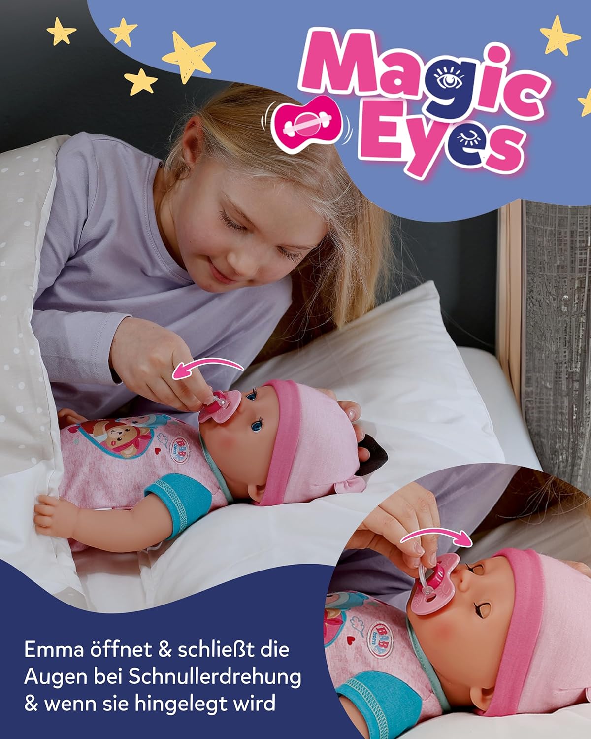 BABY born Emma - 43 cm Baby Doll - 10 Functions Including Accessories & Romper - Works Completely Without Batteries - Suitable for Children from 3 Years