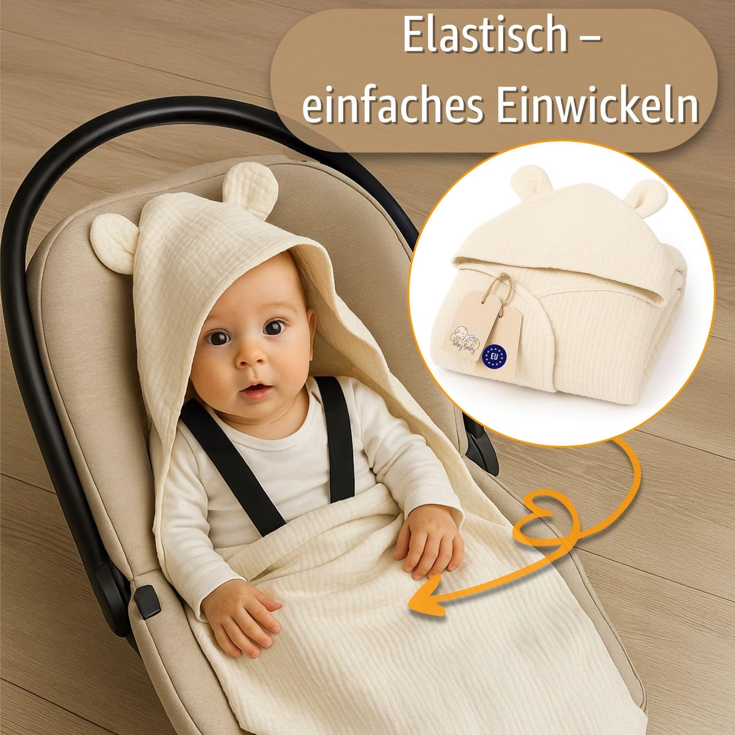 Musselin Einschlagdecke Babyschale Baby Decke 85x85 cm - Atmungsaktive Blanket für Kinderwagen und Autositz für Neugeborenen und Kleinkinder Oeko-Tex