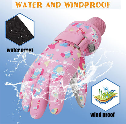 FAYHIJUN Children's Winter Snow Gloves Ski Gloves for 1-13 Years Girls Boys PU Palm Waterproof Windproof Warm Fleece Winter Gloves Cycling Gloves