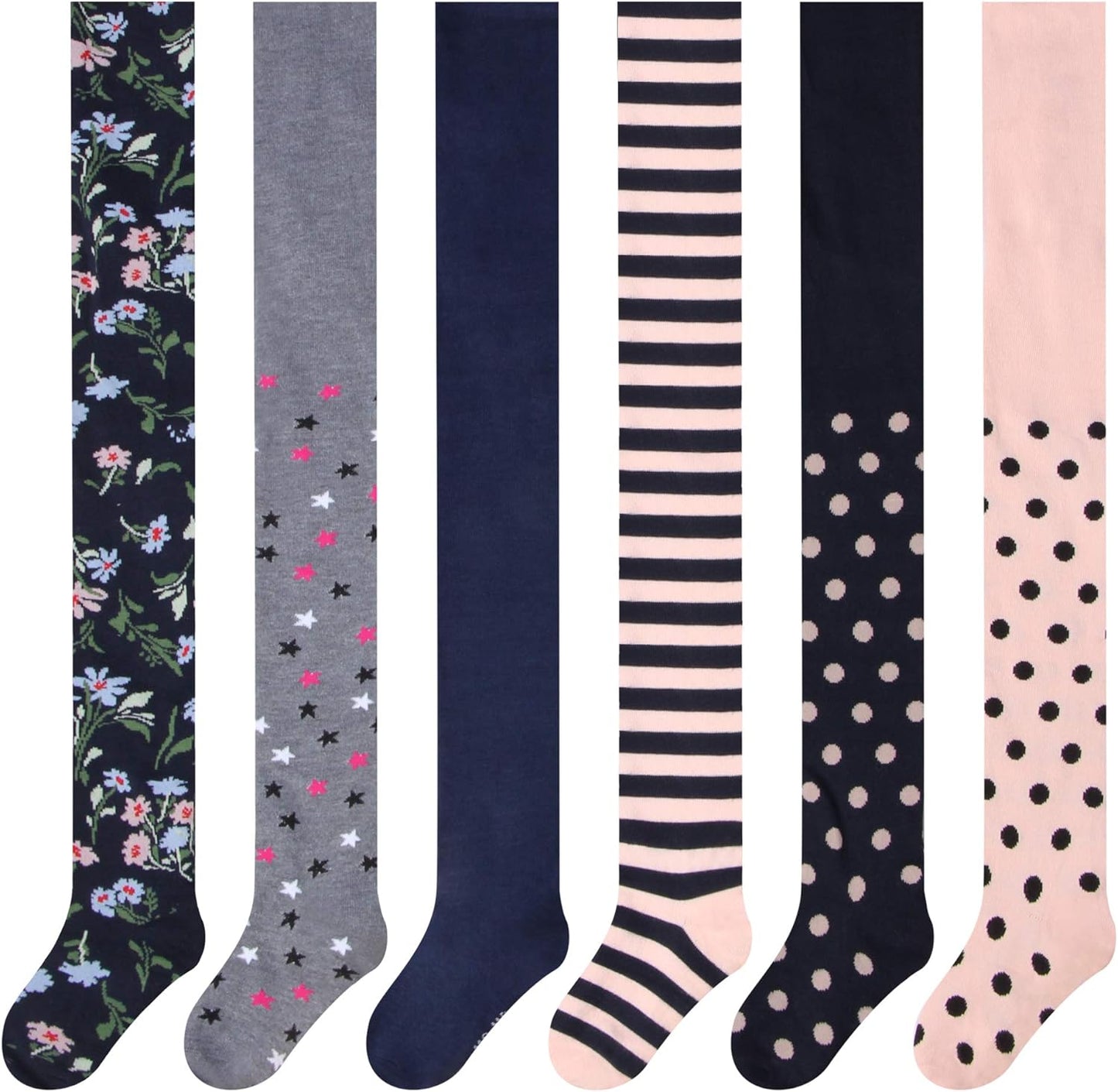L&K-II 27257 Children's Tights, Girls' Tights, Baby Tights for Girls, Flowers, Dots, Stripes Pattern, Set of 6
