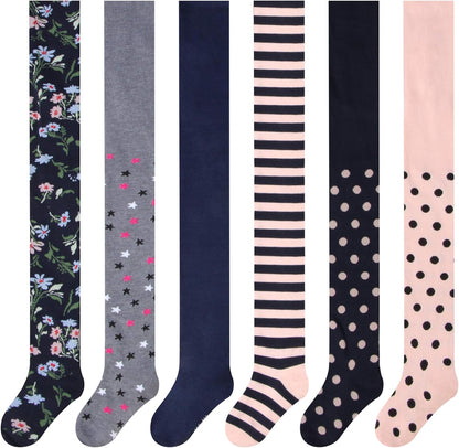 L&K-II 27257 Children's Tights, Girls' Tights, Baby Tights for Girls, Flowers, Dots, Stripes Pattern, Set of 6